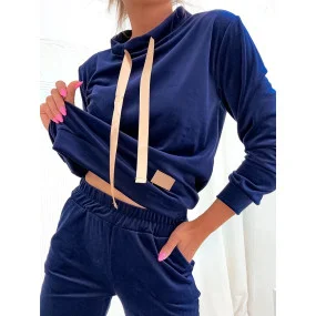 Tmavě modrý velurový dámský komplet model 20878962 - Moon