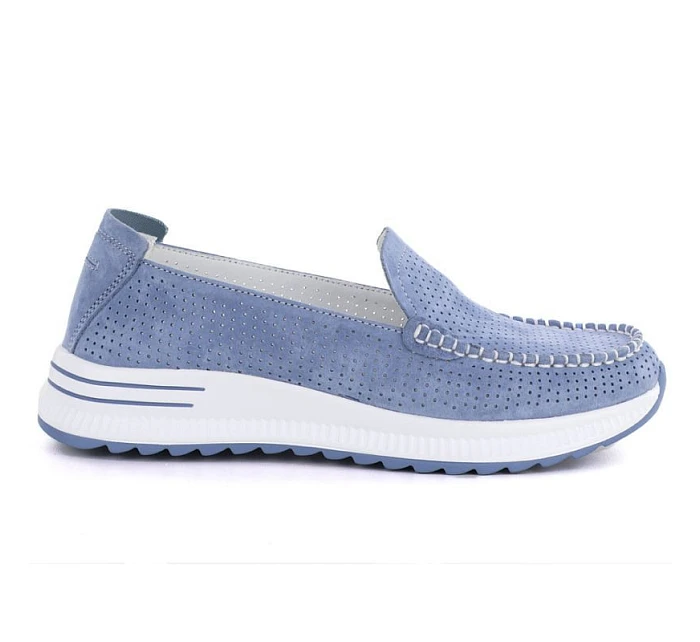 Kožené mokasíny na silné podrážce ažurové modré Jezzi 9793 Kožené mokasíny na silné podrážce ažurové modré Jezzi 9793