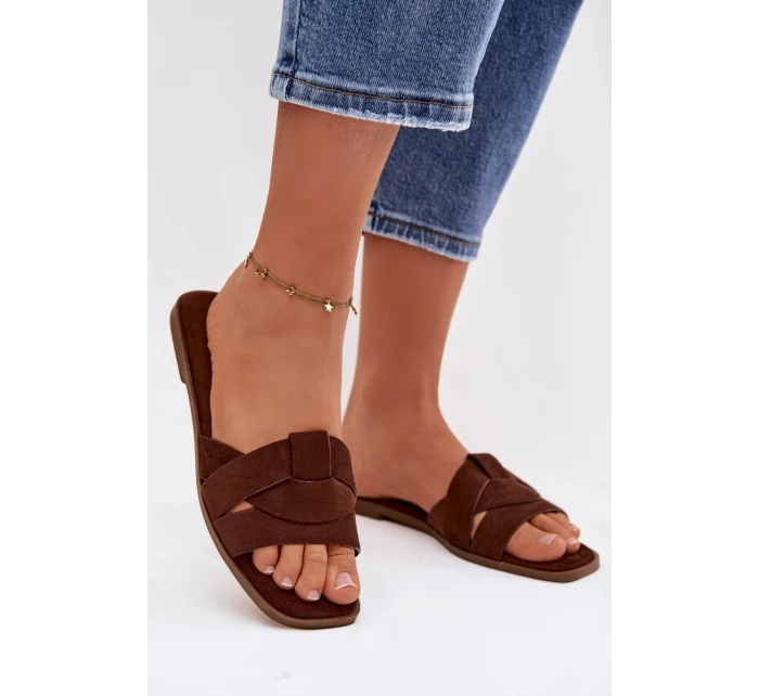 Dámské ploché sandály s pásky Eko semišové Čokoládové model 21943339 - Boto