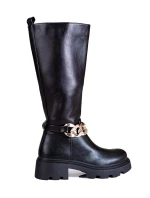 Krásné dámské  kozačky černé na plochém podpatku