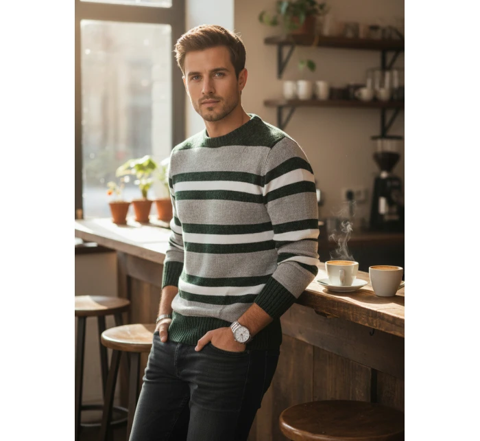 Pánský pruhovaný šedý svetr Dstreet model 21982490 - FashionStreet