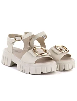 Dámské kožené sandály na platformě se zdobením béžové barvy model 22116387 - VINCEZA