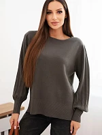 Dámský viskózový svetr s dlouhým rukávem a rozparkem po stranách khaki