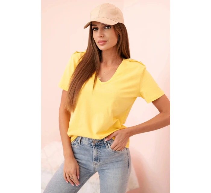 Dámská bavlněná blůza s výstřihem do V a krátkým rukávem žlutá