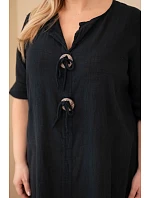 Dámské bavlněné šaty ve velikosti Plus s vázáním u výstřihu černá