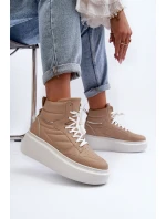 model 21647195 Dámské Kožené Sportovní Boty na Platformě Beige - Zazoo model 21647195 Dámské Kožené Sportovní Boty na Platformě Beige - Zazoo