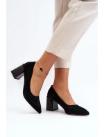 Sametové lodičky na podpatku černé model 21649291 - VINCEZA