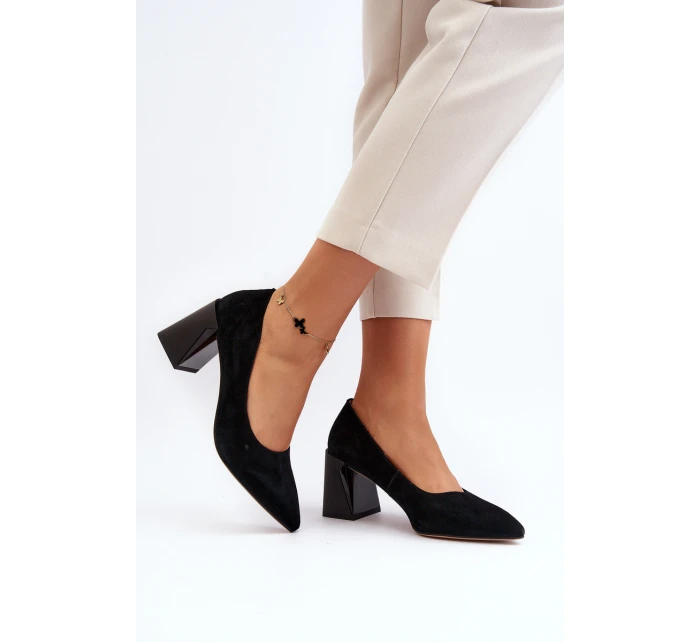Sametové lodičky na podpatku černé model 21649291 - VINCEZA