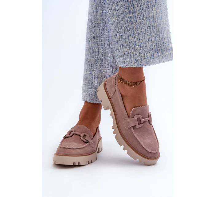 Dámské semišové mokasíny s ozdobou béžové D&A TW117 Béžové