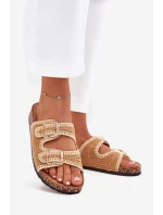 Háčkované dámské pantofle se zlatými sponami Camel Fenira Háčkované dámské pantofle se zlatými sponami Camel Fenira