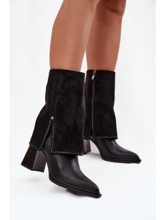 Kožené dámské kotníkové boty na sloupku s ohnutým lýkem vyhřívané Maciejka K7206-01 Černé