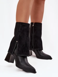 Kožené dámské kotníkové boty na sloupku s ohnutým lýkem vyhřívané Maciejka K7206-01 Černé