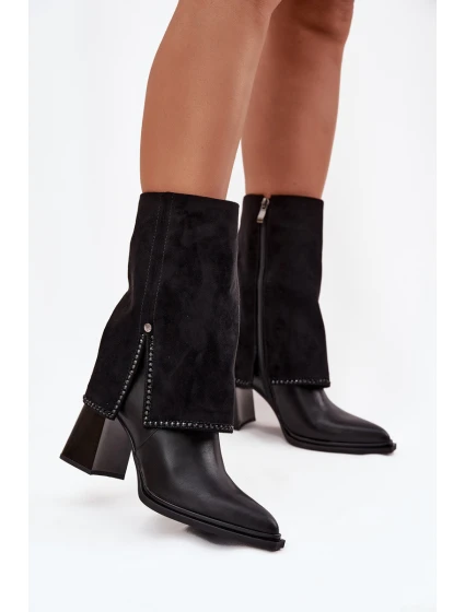 Kožené dámské kotníkové boty na sloupku s ohnutým lýkem vyhřívané Maciejka K7206-01 Černé