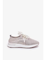 Dámské kožené lehké polobotky na platformě Artiker – béžovo/zlaté