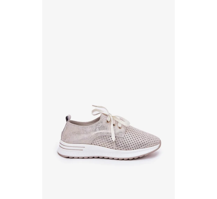 Dámské kožené lehké polobotky na platformě Artiker – béžovo/zlaté