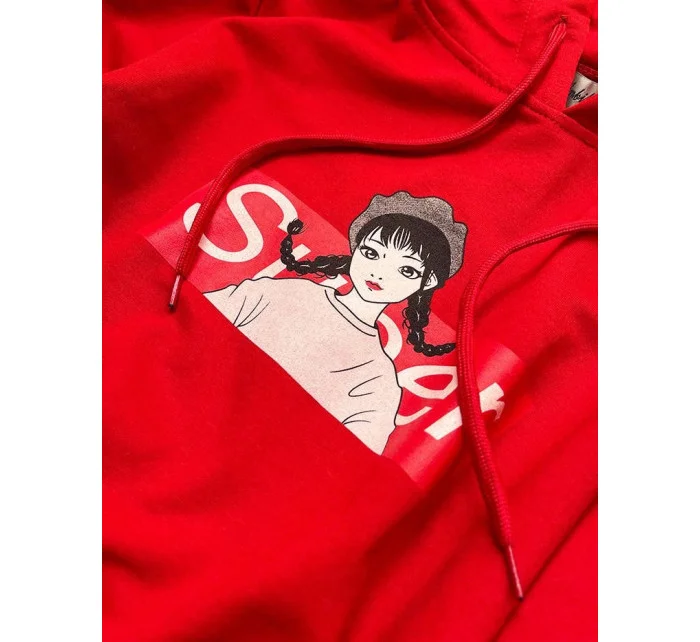 Červená dámská sportovní mikina s kapucí (N4596) Červená dámská sportovní mikina s kapucí (N4596)