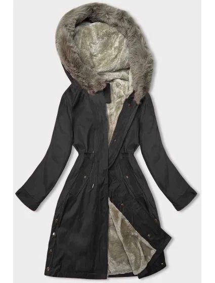 Černá dámská bunda parka s kožešinou model 21246242 - J.STYLE