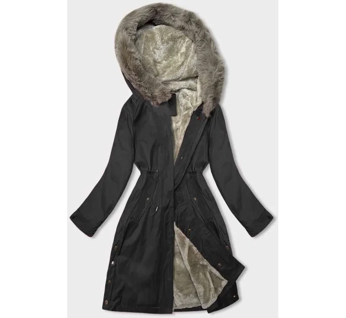 Černá dámská bunda parka s kožešinou model 21246242 - J.STYLE