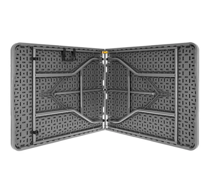 DŘEVĚNÝ STŮL SKLÁDACÍ V KUFŘÍKU 180x74CM MAX.100KG DŘEVĚNÁ DESKA TEMNĚ ŠEDÁ