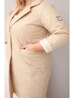 Dámská bunda Plus Size prošívaná s ozdobnými knoflíky a límcem tmavě béžová