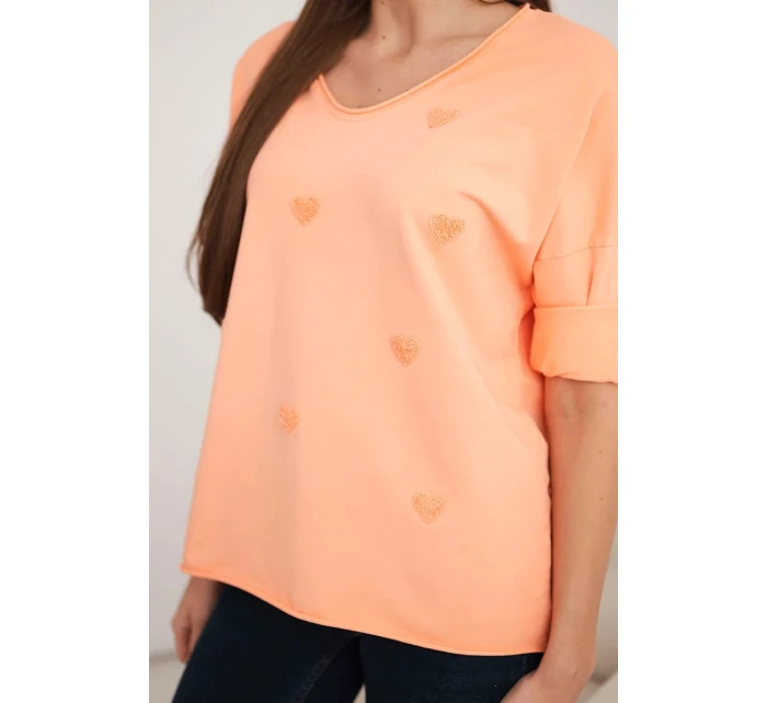 Dámská bavlněná blůza s dlouhým rukávem a srdíčky meruňková