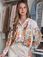 Dámské květované tričko oversize BLOSSIVA light beige FashionStreet DY0464