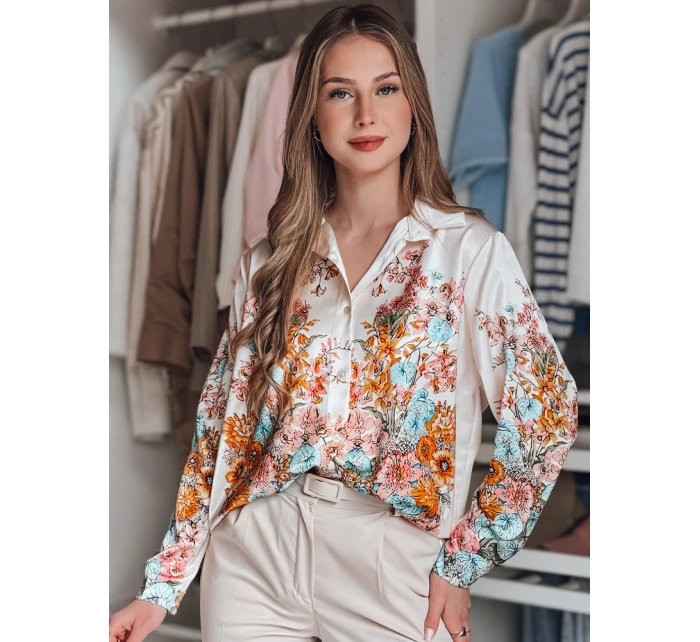 Dámské květované tričko oversize BLOSSIVA light beige FashionStreet DY0464