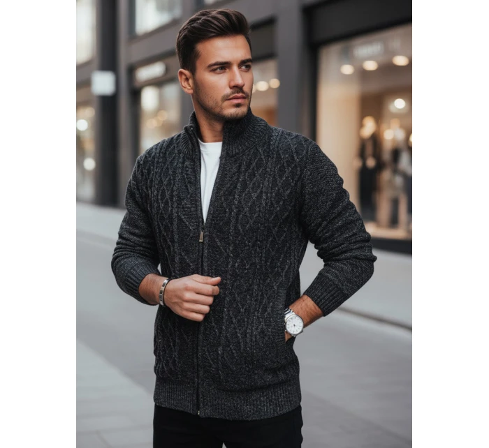 Pánský rozepínací svetr tmavě šedý FashionStreet WX2252z Pánský rozepínací svetr tmavě šedý FashionStreet WX2252z