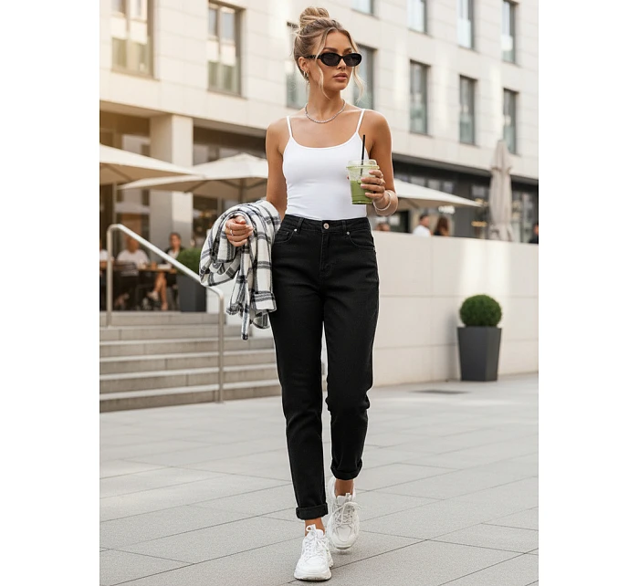 Jeansy damskie mom fit z wysokim stanem czarne model 22120944 - FashionStreet