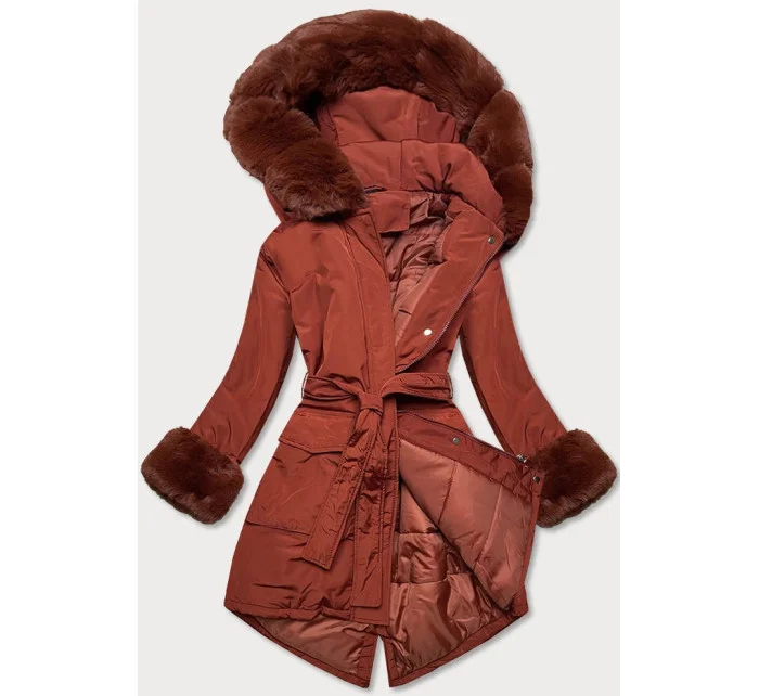 Dámská zimní bunda v cihlové barvě s páskem (f7039-5) Dámská zimní bunda v cihlové barvě s páskem (f7039-5)