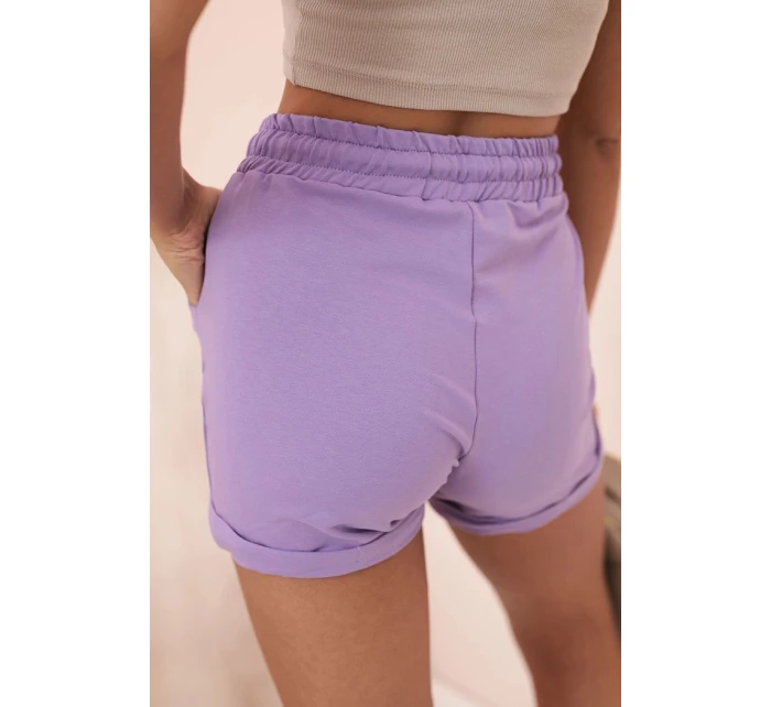 Dámské bavlněné šortky s gumou a zavazováním v pase fialové Dámské bavlněné šortky s gumou a zavazováním v pase fialové