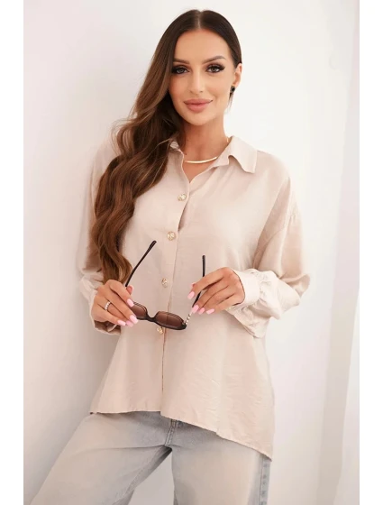 Dámská elegantní košile z viskózy s ozdobnými knoflíky béžová