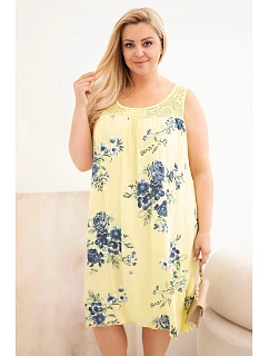 Dámské šaty Plus Size z viskózy s květinovým vzorem a krajkovým vrškem žlutá