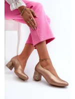 Elegantní kožené lodičky na podpatku Maciejka 06422-25 zlaté