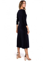 Sametové midi šaty s rukávy tmavě modré model 18003067 - Moe