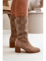 Ažurové kozačky model 21099098 hnědé Step in style - SWEET SHOES
