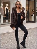 Krátká dámská zimní bunda s kožešinou, čokoládová, FashionStreet TY5999