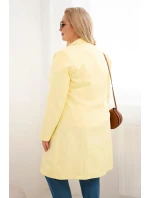 Dámský kabát Plus Size dvouřadový s límcem žlutý