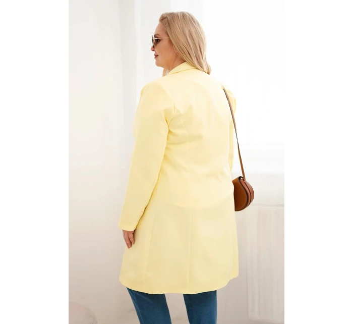Dámský kabát Plus Size dvouřadový s límcem žlutý