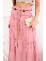 Dámská maxi bavlněná sukně s model 22048775 výšivkou a elastickým pasem tmavě růžová - K-Fashion