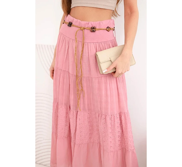 Dámská maxi bavlněná sukně s model 22048775 výšivkou a elastickým pasem tmavě růžová - K-Fashion