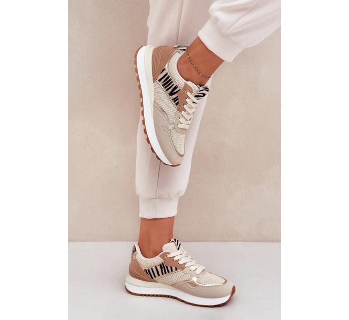 Dámské Sportovní Boty Na Platformě Zebra Béžové Davinara