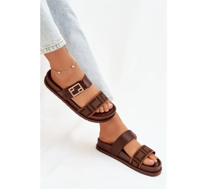 Dámské pantofle s zlatým sponou hnědé Fiorisse