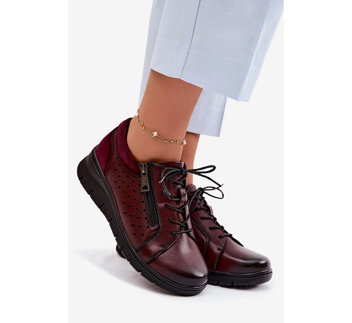Kožené dámské polobotky na platformě model 22100874 bordó - VINCEZA