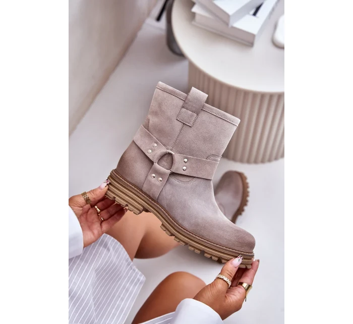 Semišové Dámské Kotníkové Boty Na Plochém Podpatku Lewski Cappuccino