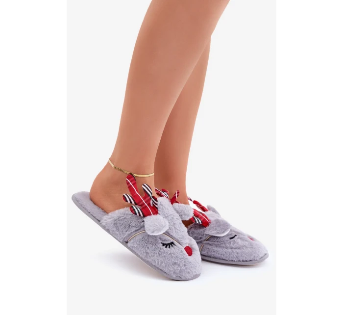 Vánoční pantofle s motivem soba šedé Sylaia