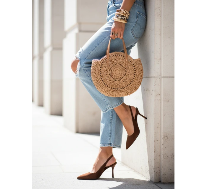 Dámské semišové jehlové boty s otevřeným podpatkem hnědé FashionStreet ZY1385 Dámské semišové jehlové boty s otevřeným podpatkem hnědé FashionStreet ZY1385