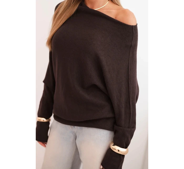 Dámský svetr viskózový asymetrický  hnědý model 21301107 - K-Fashion