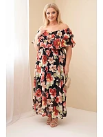 Dámské šaty plus size maxi s volánem španělského střihu a elastickým pasem černá