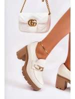 Kožené boty na se zlatým zdobením světle béžová model 21593228 - Boto